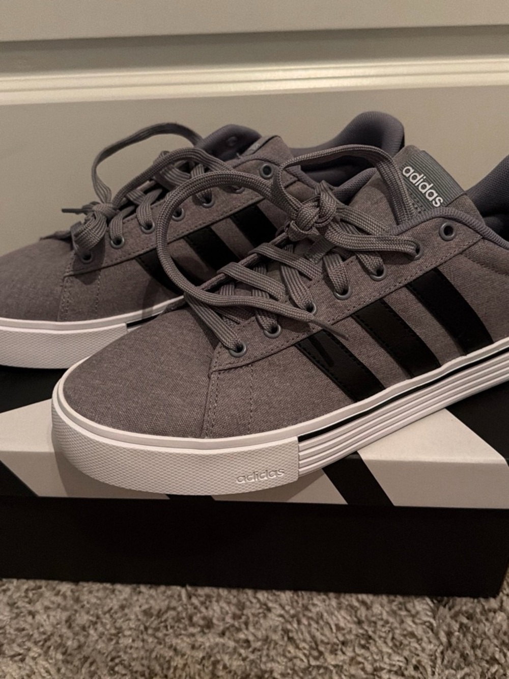 adidas Gray Low-Top Sneakers with Black Three-Stripes